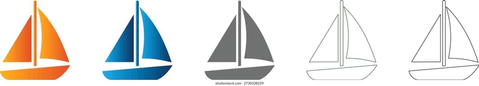 Un simple icono plano de velero, parte de un conjunto de iconos de Vector consistente. Diseño aislado, también disponible en un estilo negro sólido.