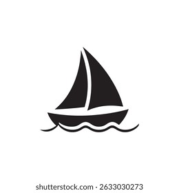 Simple sailboat icon, black silhouette on a transparent background.  Perfect for websites, apps, and branding. The white graphics on a transparent background are a valuable feature for designers,