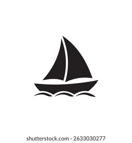 Simple sailboat icon, black silhouette on a transparent background.  Perfect for websites, apps, and branding. The white graphics on a transparent background are a valuable feature for designers,