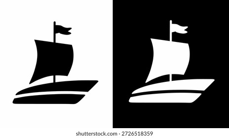 Elemento de diseño monocromático blanco y negro de Ilustración vectorial de icono de velero simple
