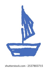 A simple sailboat illustration in a hand-drawn style. Isolated on a white background, vector perfect for nautical-themed designs.