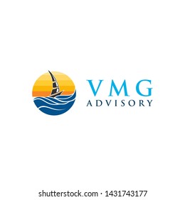 simple sailboat and sea vector logo