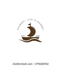 simple sailboat and wave logo vector 