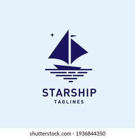 simple sailing boat lines logo vector