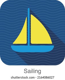 simple sailing flat icon on the sea, vector