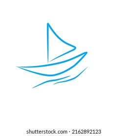 Simple sailing ship blue line sailing ship logo design