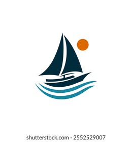 Simple Sailing Ship Boat Travel Transport logo design