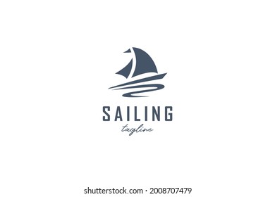 Simple Sailing Yacht Silhouette Logo design inspiration vector