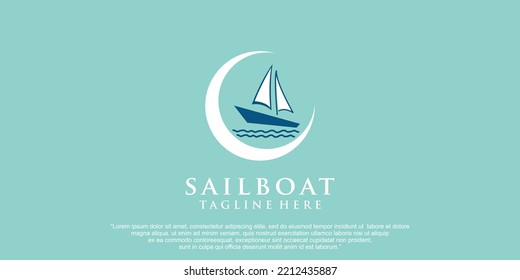 Simple sailing yacht silhouette logo design inspiration Premium Vector