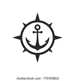 Simple Sailor Ship anchor in compass shape badge or insignia