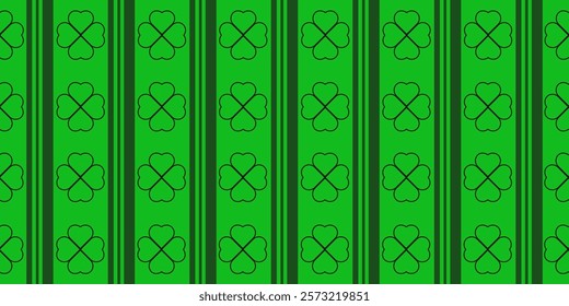 Simple Saint Patrick's Day Seamless Pattern with lucky Clovers. Total green Shamrock st Patrick wrapping paper template design. Vector illustration for wrap wall wallpaper decor. EPS 10	