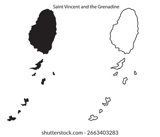 Simple Saint Vincent and the Grenadines map silhouette vector. Clean black island outline, perfect for Caribbean-themed designs and travel infographics