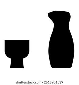 Simple sake cup and sake bottle vector illustration