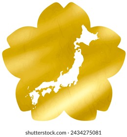 Simple Sakura Cherry Blossoms and Silhouette of Japan_Gold

