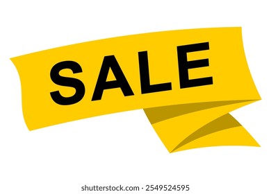 Simple Sale Banner Sticker Template with Waving or Folded Ribbon Design, Isolated on White Background, Editable and Scalable EPS File for Ads and Promotions