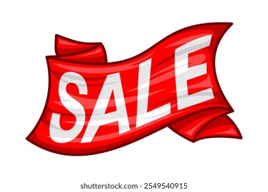 Simple Sale Banner Sticker Template with Waving or Folded Ribbon Design, Isolated on White Background, Editable and Scalable EPS File for Ads and Promotions