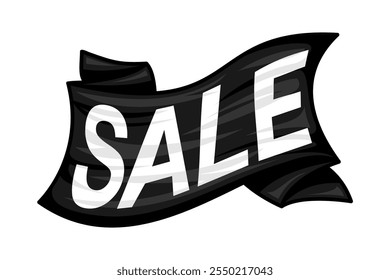 Simple Sale Banner Sticker Template with Waving or Folded Ribbon Design, Isolated on White Background, Editable and Scalable EPS File for Ads and Promotions