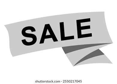 Simple Sale Banner Sticker Template with Waving or Folded Ribbon Design, Isolated on White Background, Editable and Scalable EPS File for Ads and Promotions