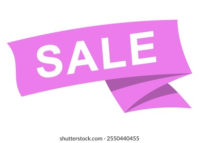 Simple Sale Banner Sticker Template with Waving or Folded Ribbon Design, Isolated on White Background, Editable and Scalable EPS File for Ads and Promotions