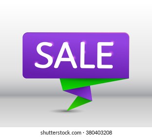 Simple sale paper bubble.Sale tag, banner poster.Origami folded paper.Purple color.Purple sale.