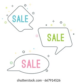 Simple sale speech bubbles of different shapes with geometric signs vector illustration isolated on white background. Promotional selling tags