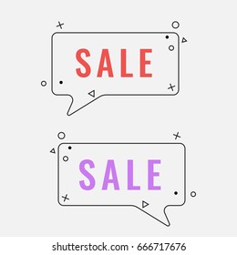 Simple sale square speech bubbles with geometric signs vector illustration