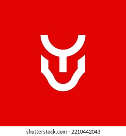 Simple samurai face logo concept design. Modern icon samurai Japanese isolated on red background. Cool samurai logo inspiration.