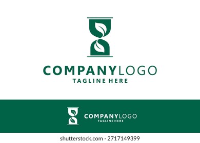 Vector simple del icono del logotipo del reloj de arena con el elemento de la hoja en diseño plano del estilo