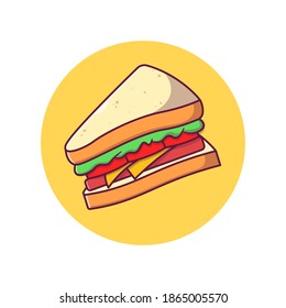 Simple sandwich for breakfast, lunch, and snack with vegetables, meat, and cheese. Flat cartoon vector illustration isolated.