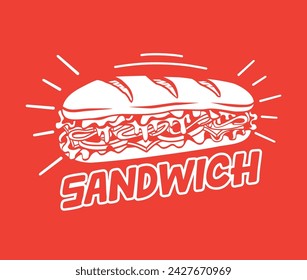 Simple Sandwich Logo Design Baquette Bread Frachise Street Food Black and White