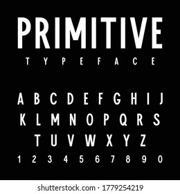 Simple sans serif alphabet. Simple narrow uppercase letters and numbers for posters, flyers and other uses