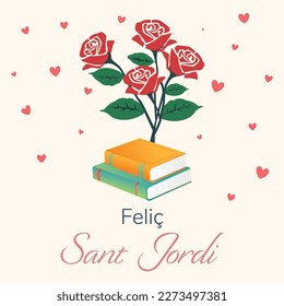 Simple Sant Jordi design with flowers and books