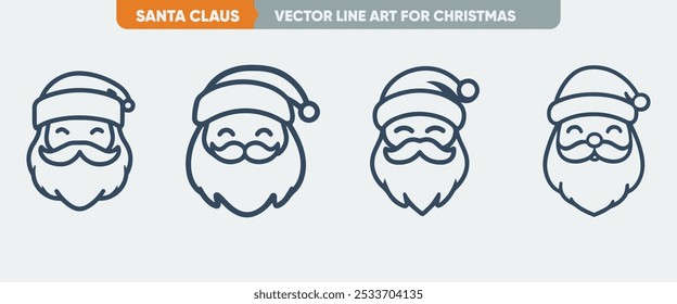 Einfaches Weihnachtsmann-Linie-Symbol-Set - Minimale Kontur Web-Symbol-Set dünne Vektorgrafik
