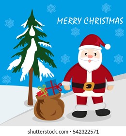Simple Santa Claus with gifts in flat style
