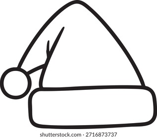 Página de coloração de chapéu de Papai Noel simples, contorno de boné de Natal fácil para crianças, arte minimalista do traje de férias