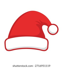 Ícone de chapéu de Papai Noel simples, curvas suaves, ilustração de vetor plano, estilo de logotipo moderno, cores vermelho e branco negrito, detalhes mínimos, objeto centralizado, fundo branco