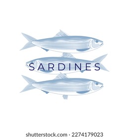 Logo De Ilustración Sardina Sencilla Del Vector De Pescado En Color Azul