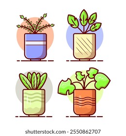 Sat simples de plantas de casa para ilustração de vetor de decoração