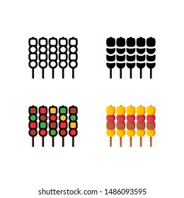 simple satay icon in four style glyph, line, flat and filled line