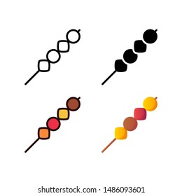 simple satay icon in four style glyph, line, flat and filled line