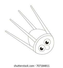 Simple Satellite cartoon. Colorless outlined illustration with thin line black stroke, the coloring book.