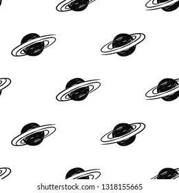 Simple saturn. Hand drawn black line seamless pattern on white background. Doodle brush, pen, marker illustration. Scribble ornament background.