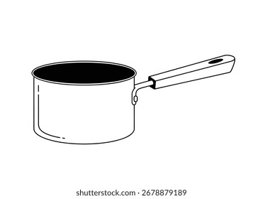 A simple saucepan with a long handle on a white background.