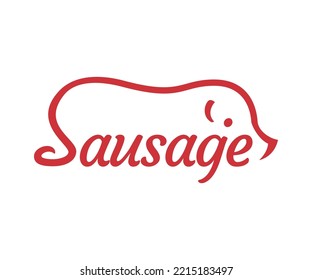 Simple sausage logo design with pig icon inspiration. Modern pork sausage symbol outline style. Fresh sausage logo for Fast food Street food Organic food Restaurant and development of food commodities