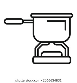 Simple, scalable and editable cooking pot standing on burning camping stove is perfect for use in all your design projects