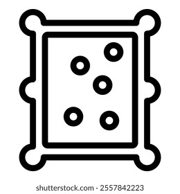 Simple, scalable stroke icon of a square cracker with holes forming the number five, isolated on white