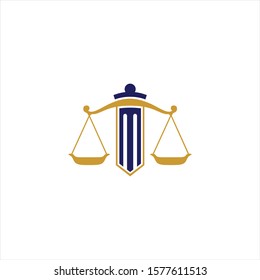 Simple scales of attorney law logo vector. Artistic balace weigher with lawyer pillar for justice. Protect people from injustice and puniahment. modern vintage look. Flat design. Apply to web, apps 