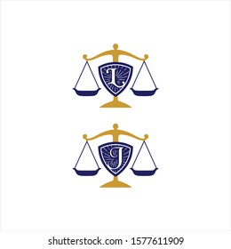 Simple scales of attorney law logo vector. Artistic balace weigher with lawyer pillar for justice. Protect people from injustice and puniahment. modern vintage look. Flat design. Apply to web, apps 