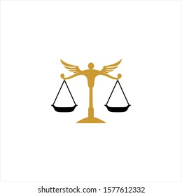 Simple scales of attorney law logo vector. Artistic balace weigher with lawyer pillar for justice. Protect people from injustice and puniahment. modern vintage look. Flat design. Apply to web, apps 