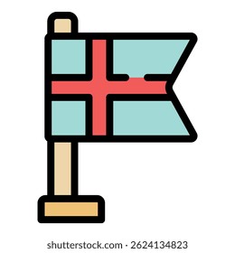 Simple scandinavian flag of norway waving in the wind on flagpole, flat vector illustration